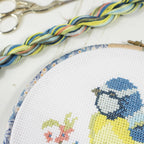 Blue Tit cross stitch kit from Stitchkits Crafts, stitched design 7 by 7 cm