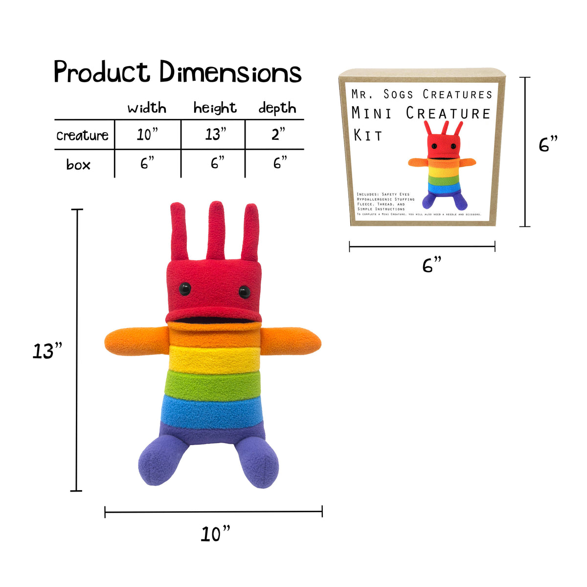 Mr. Sogs - Mini Creature DIY Plush Sewing Kit - Rainbow