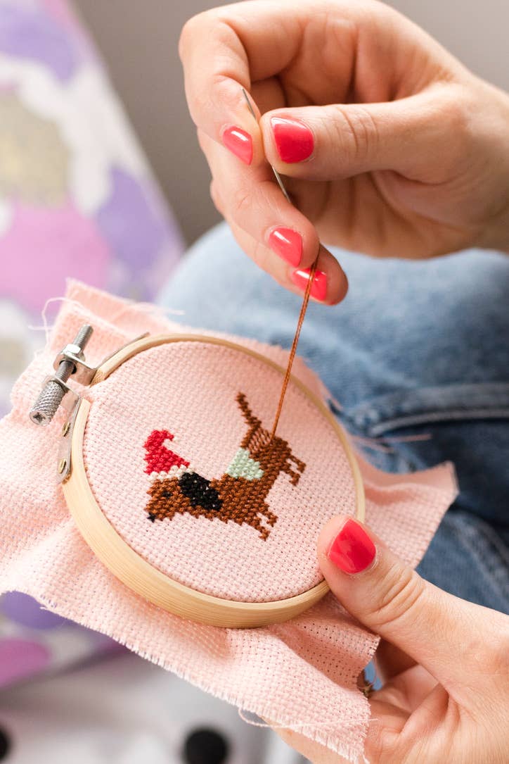 Christmas Dachshund Cross Stitch Kit by Cotton Clara
