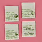 Made For sew-in label on embroidered heavy satin
