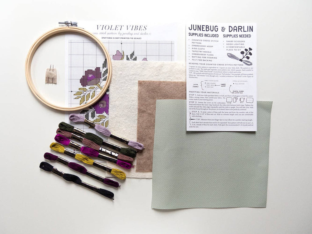 Violet Vibes cross stitch kit by Junebug and Darlin, view 2