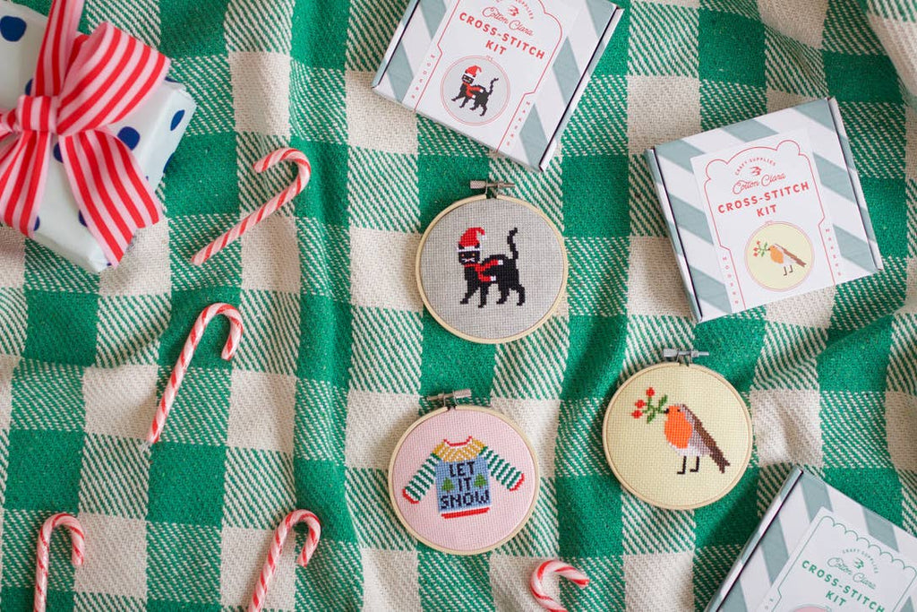 Christmas Cat Cross Stitch Kit by Cotton Clara