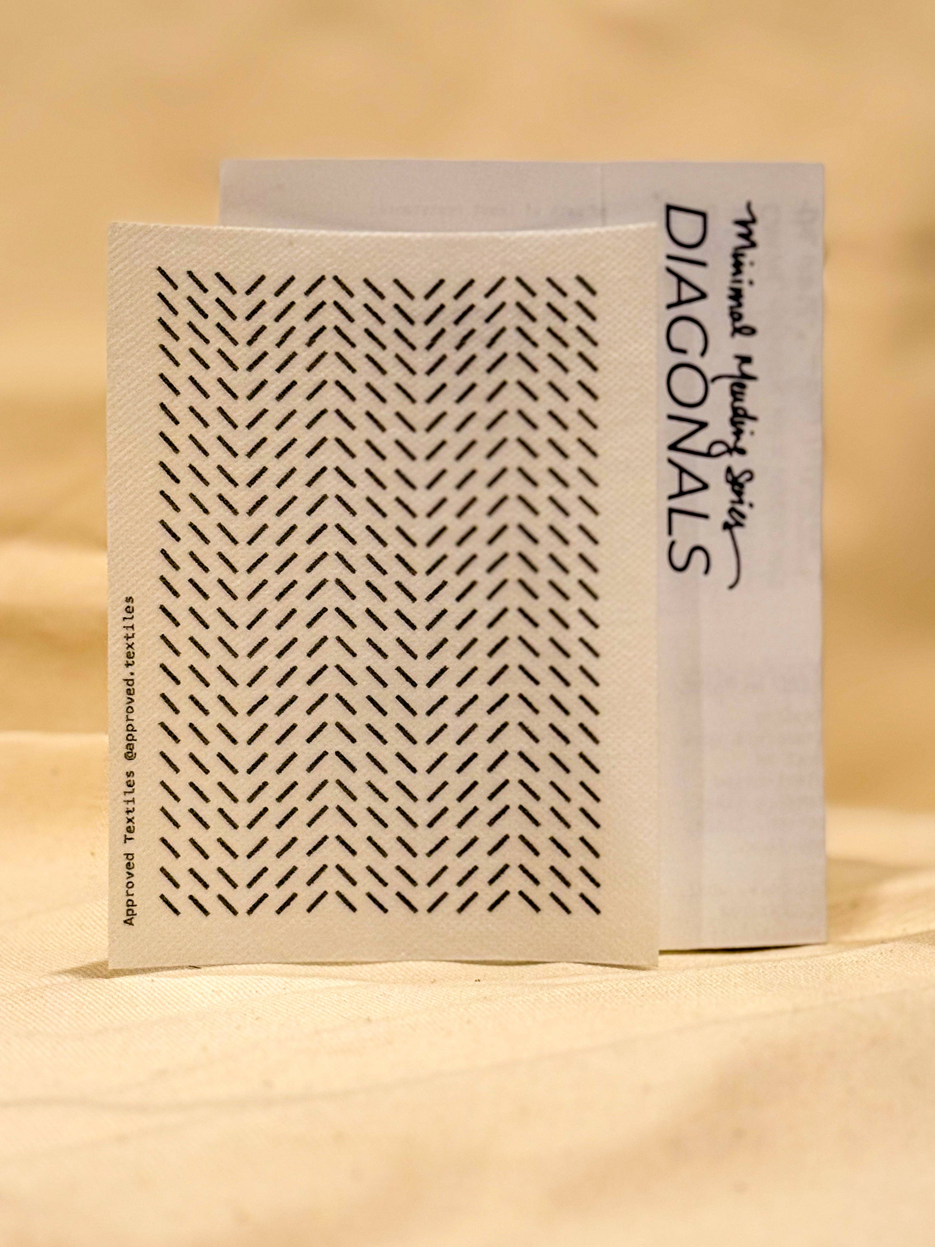 Diagonals stick and stitch embroidery transfers with off-kilter geometric lines