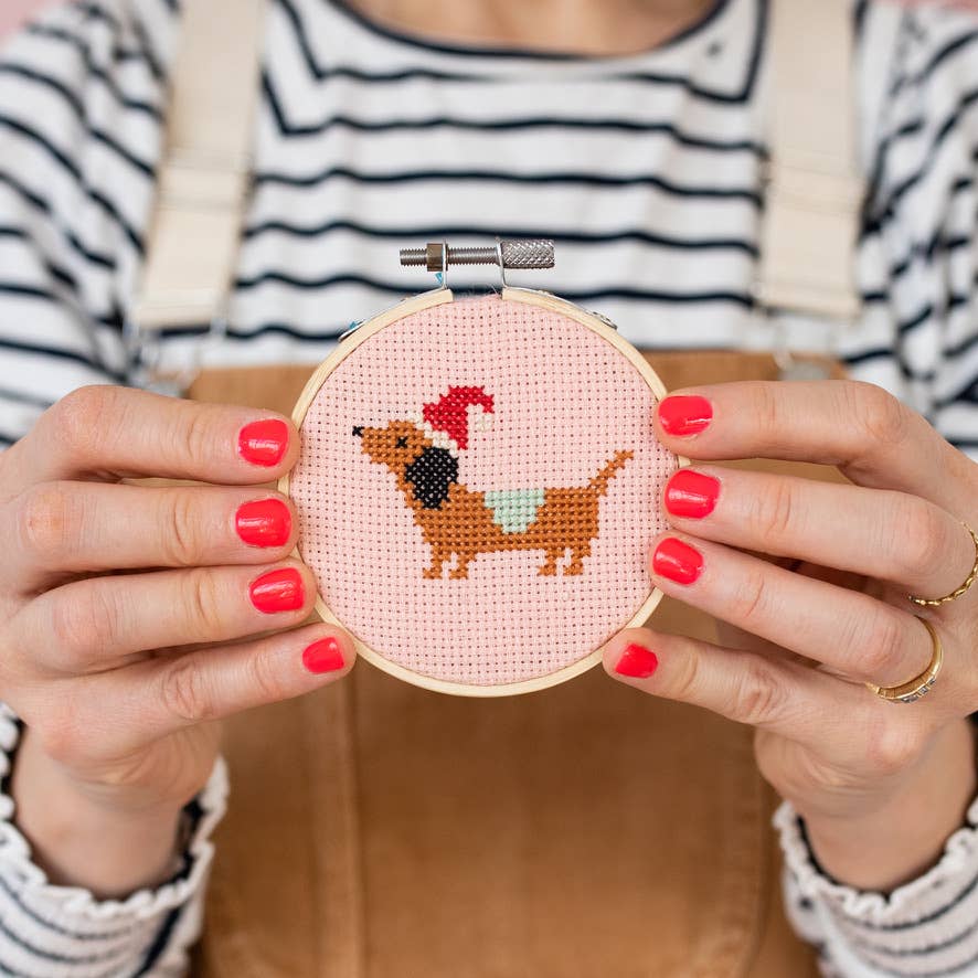 Christmas Dachshund Cross Stitch Kit by Cotton Clara