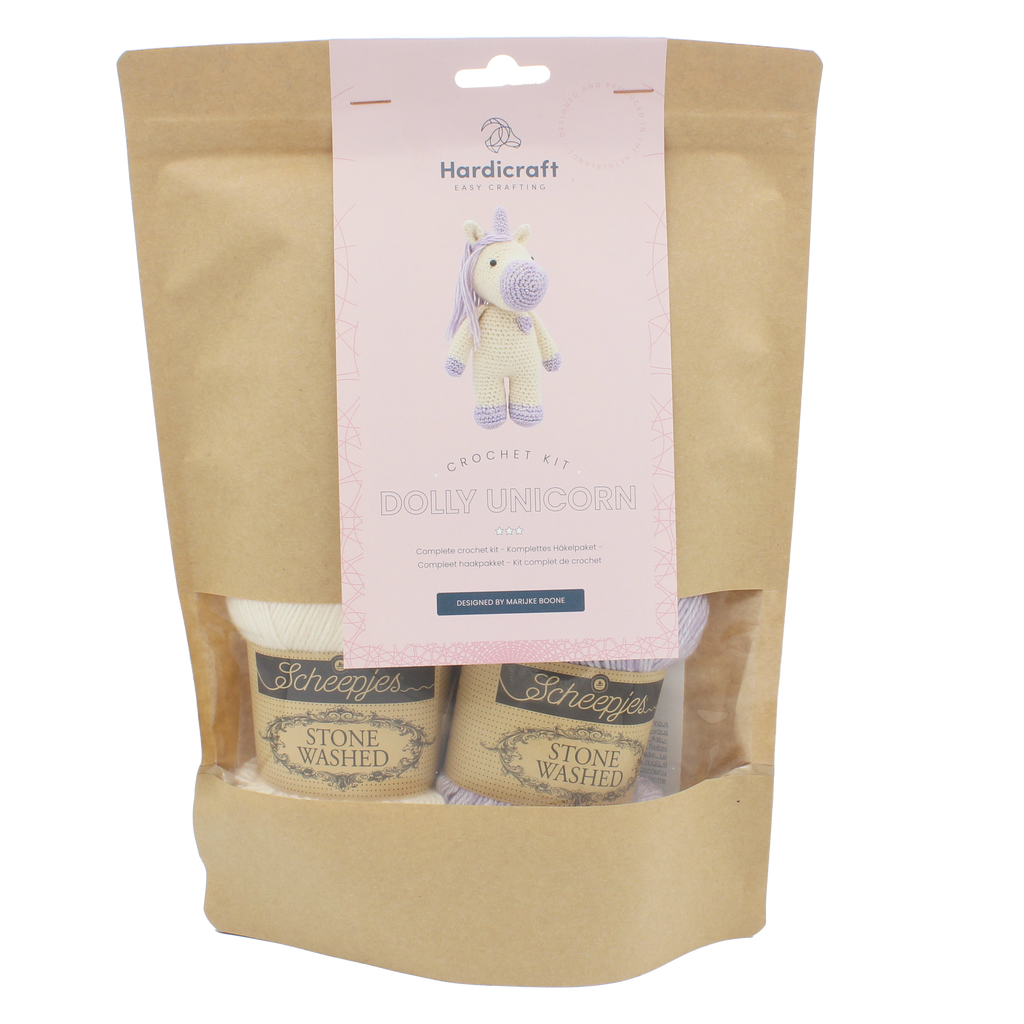 Dolly unicorn crochet kit, a 3.0mm crochet hook project