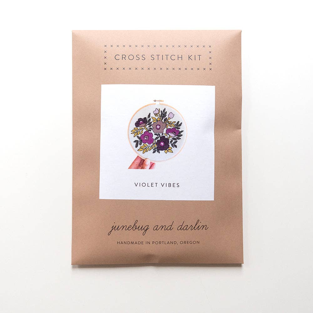 Violet Vibes cross stitch kit by Junebug and Darlin, view 3