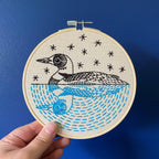 Finished Loon embroidery in a 6 inch hoop