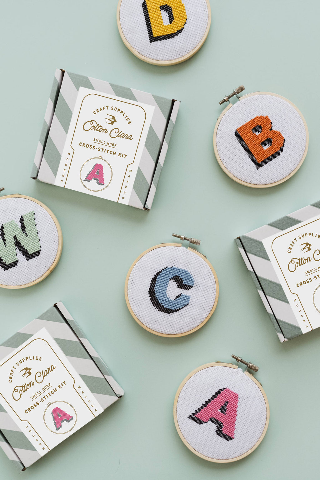 Drop Shadow Monogram Cross Stitch Kit by Cotton Clara