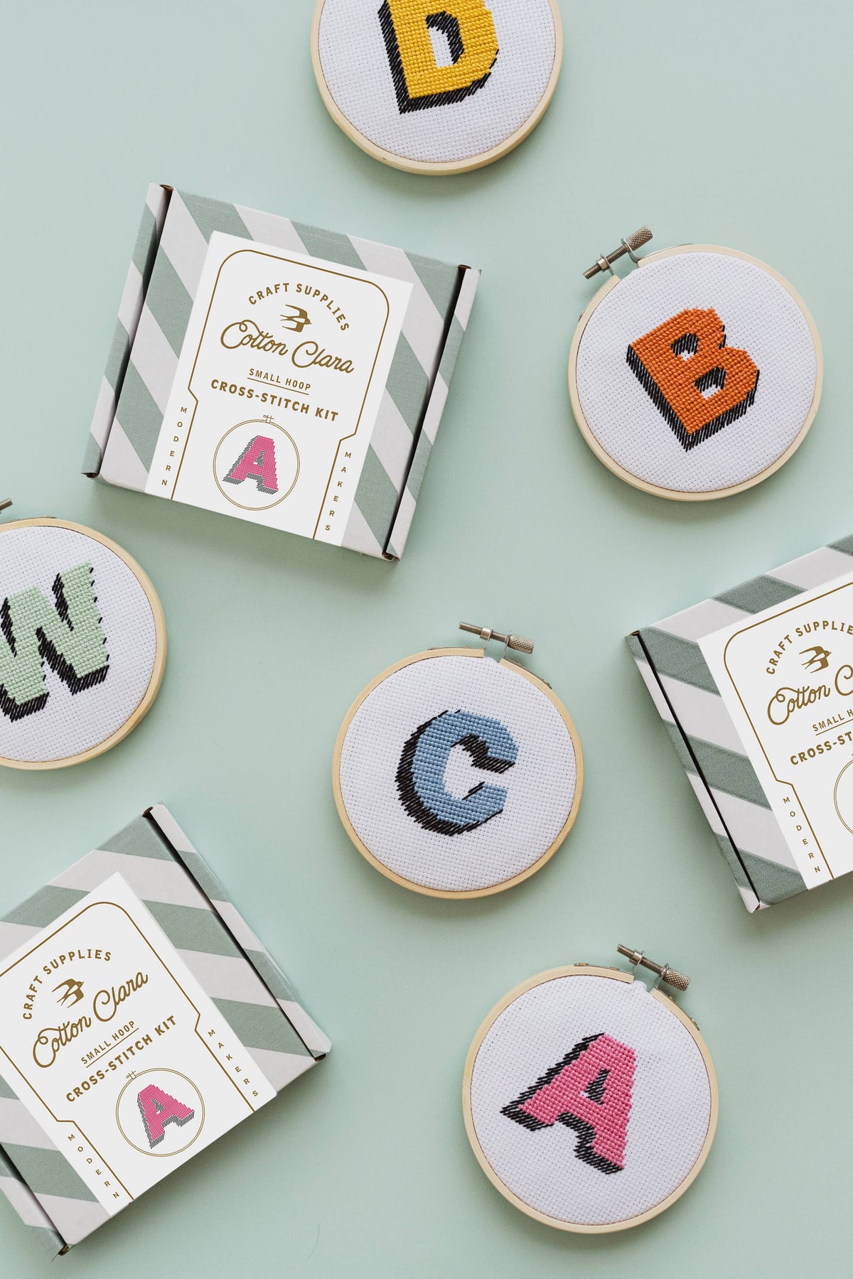 Drop Shadow Monogram Cross Stitch Kit by Cotton Clara