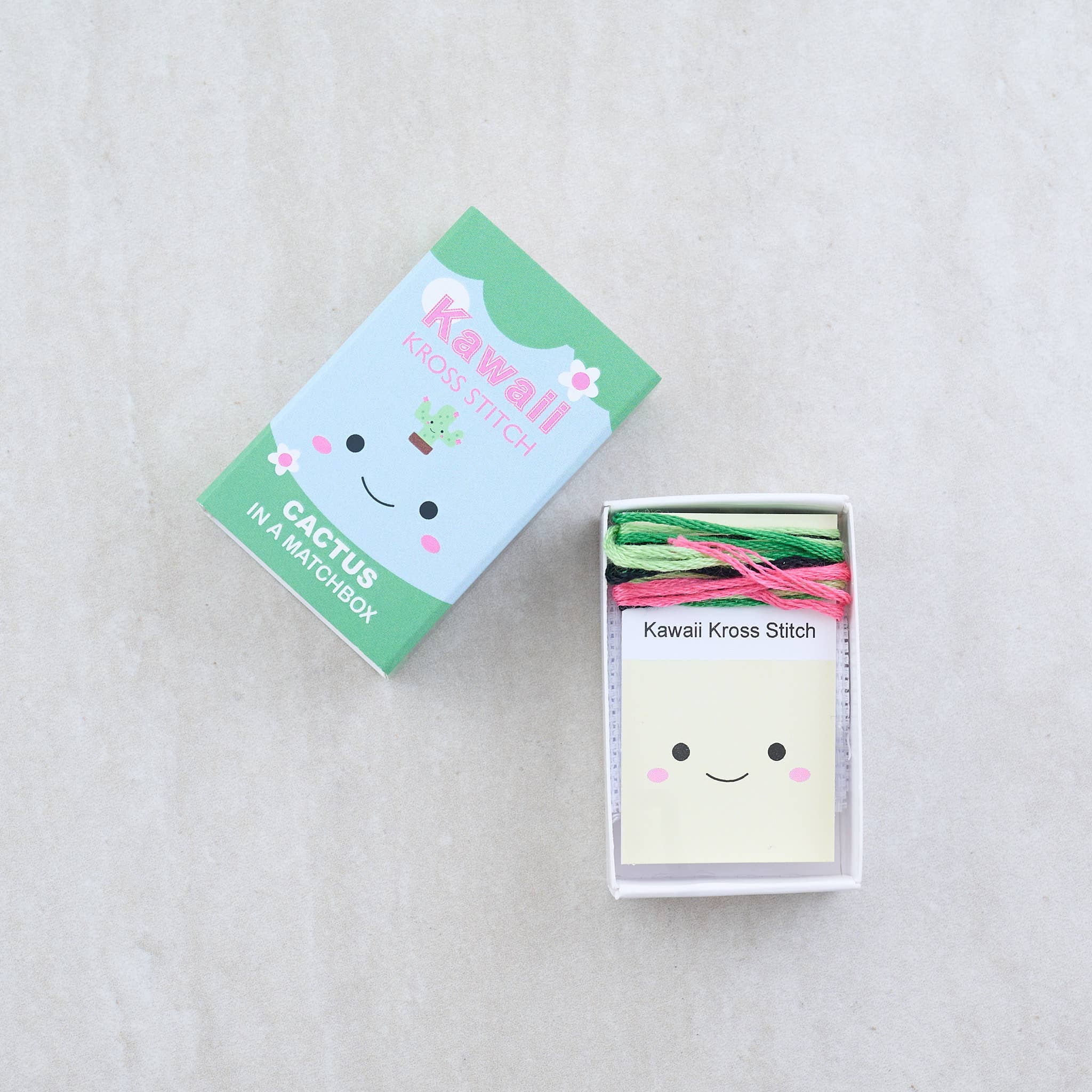 Kawaii Cactus cross stitch kit contents