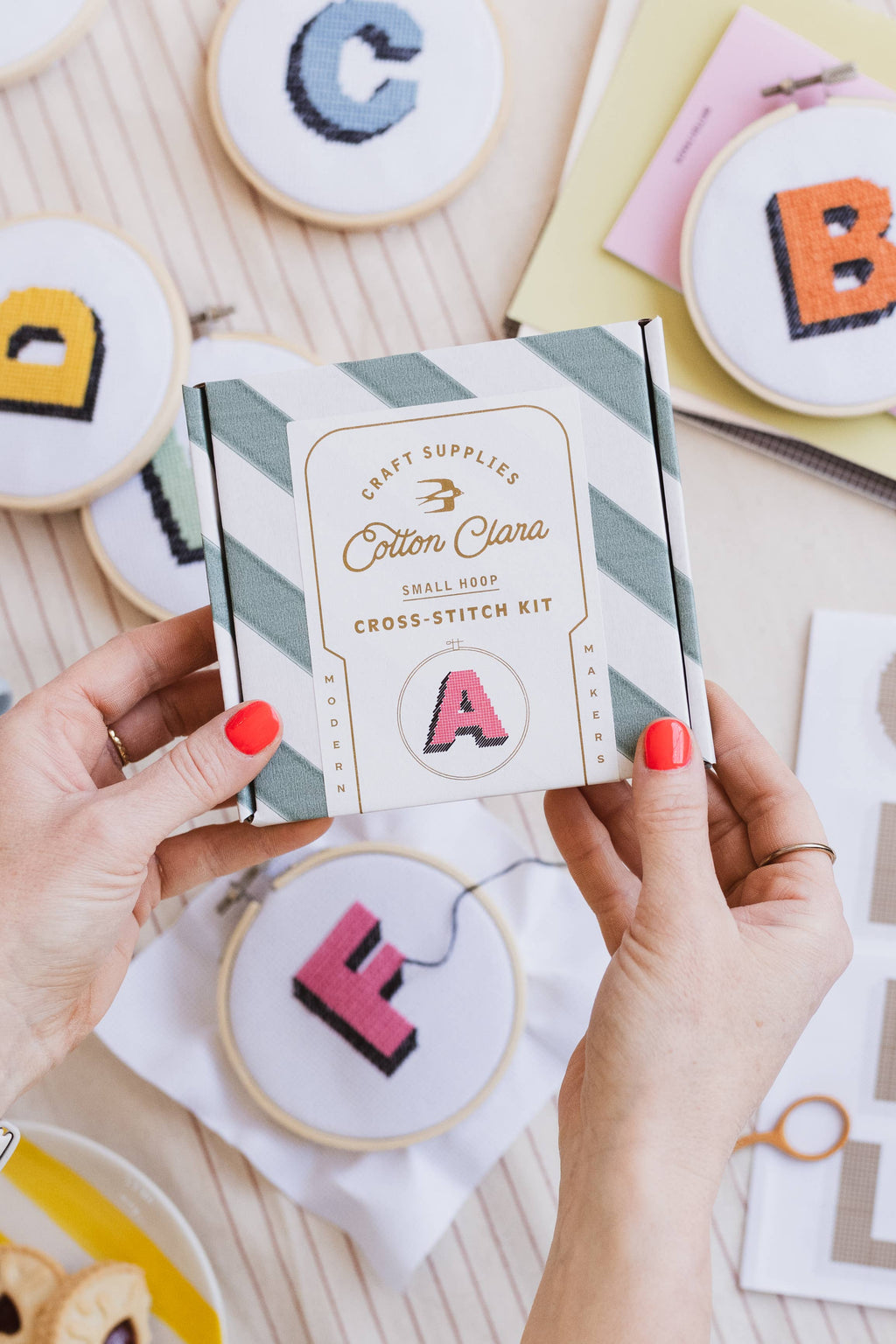 Drop Shadow Monogram Cross Stitch Kit by Cotton Clara