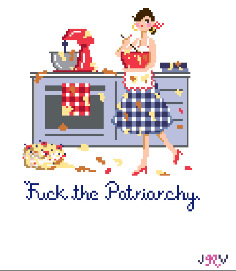 F The Patriarchy needlepoint canvas by Jennifer Vallez, 18 mesh Stitch Printed