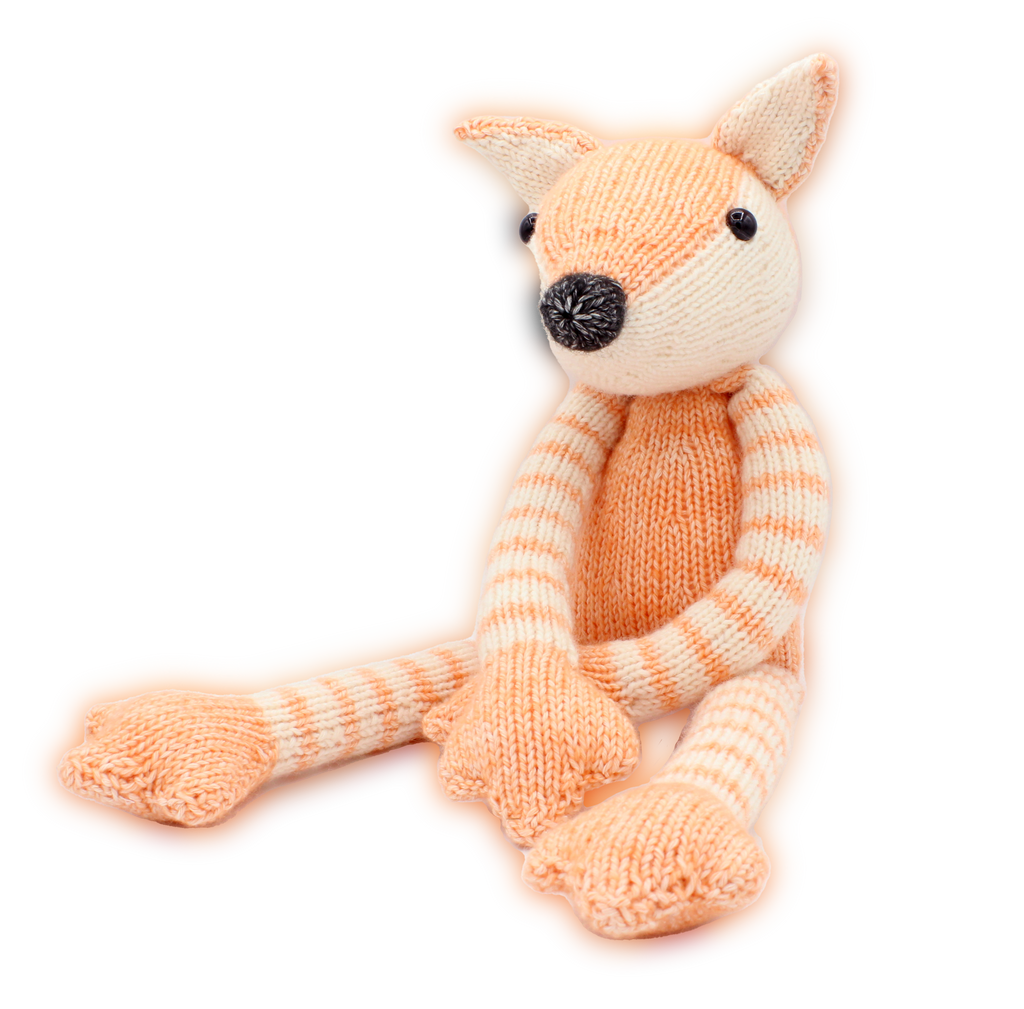 Sanne Fox knitted amigurumi with long arms and legs