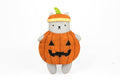 Pumpkin Cat felt doll kit by Kiriki Press, a grey cat in a carved jack-o'-lantern costume