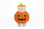 Pumpkin Cat felt doll kit by Kiriki Press, a grey cat in a carved jack-o'-lantern costume