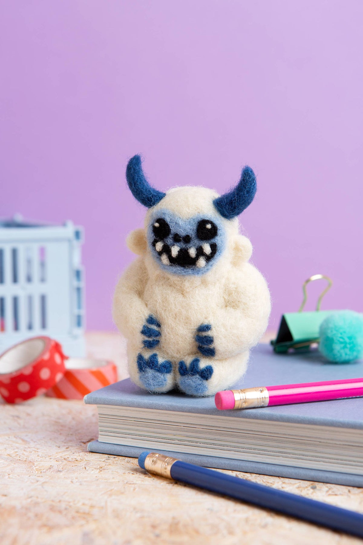 Finished needle felted yeti, about 8 to 10 cm