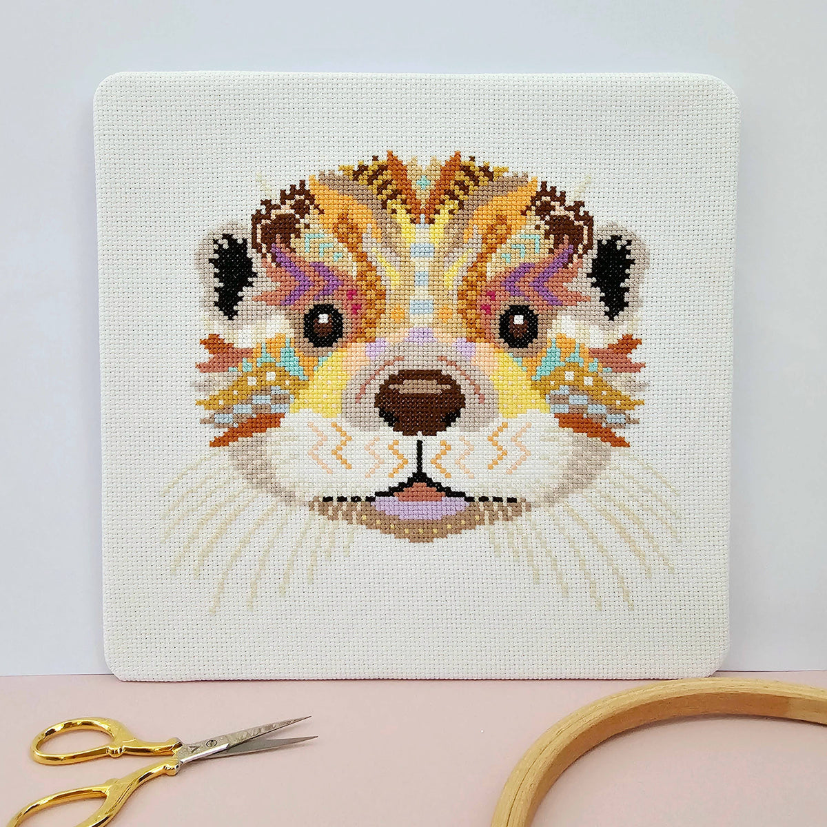 Mandala Otter counted cross stitch kit by Meloca Designs, an otter in mandala pattern