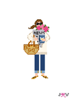 News & Flowers Girl needlepoint canvas by Jennifer Vallez with a lighter skin tone, 18 mesh Stitch Printed