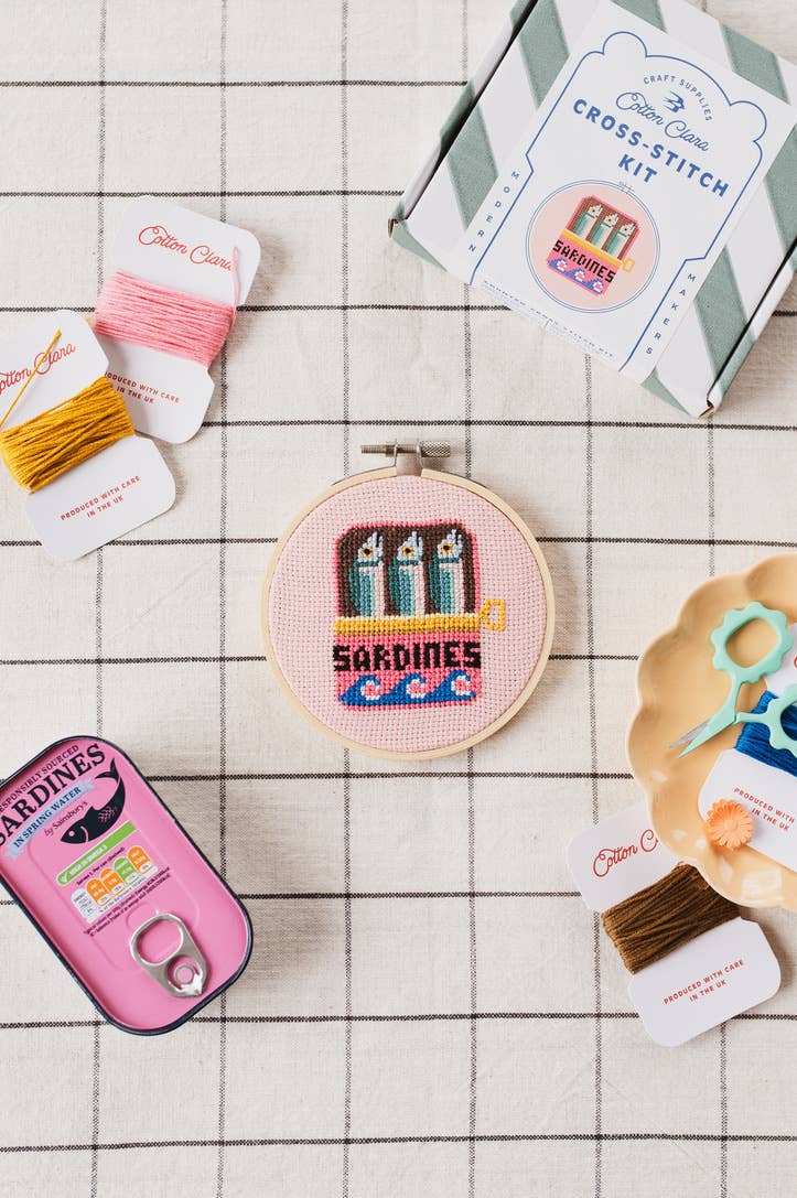 Sardines Cross Stitch Kit by Cotton Clara