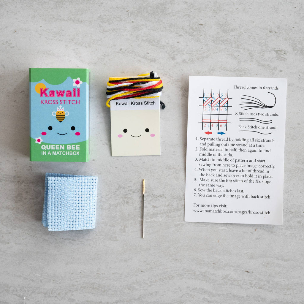 Kawaii Queen Bee mini cross stitch kit by Marvling Bros