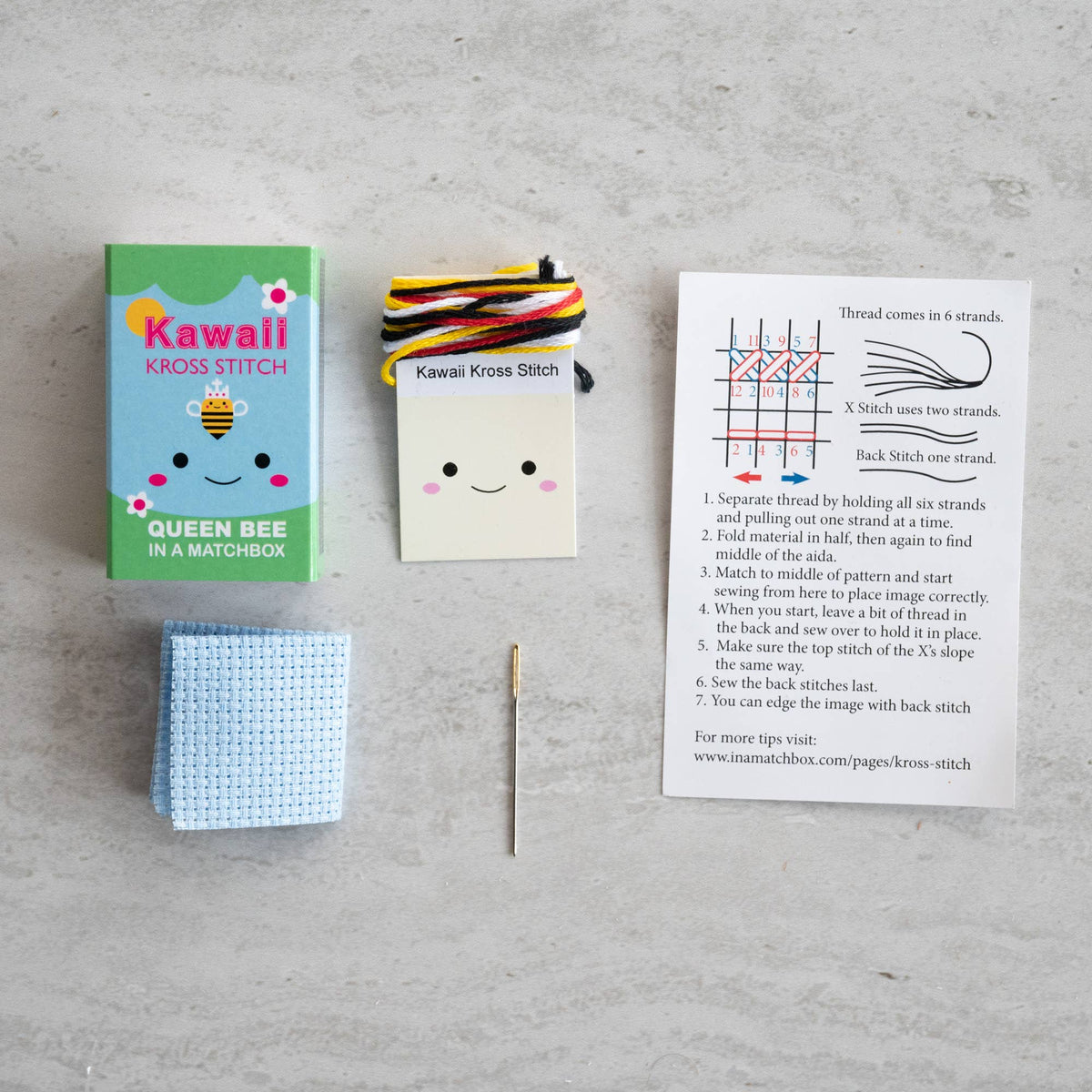 Kawaii Queen Bee mini cross stitch kit by Marvling Bros