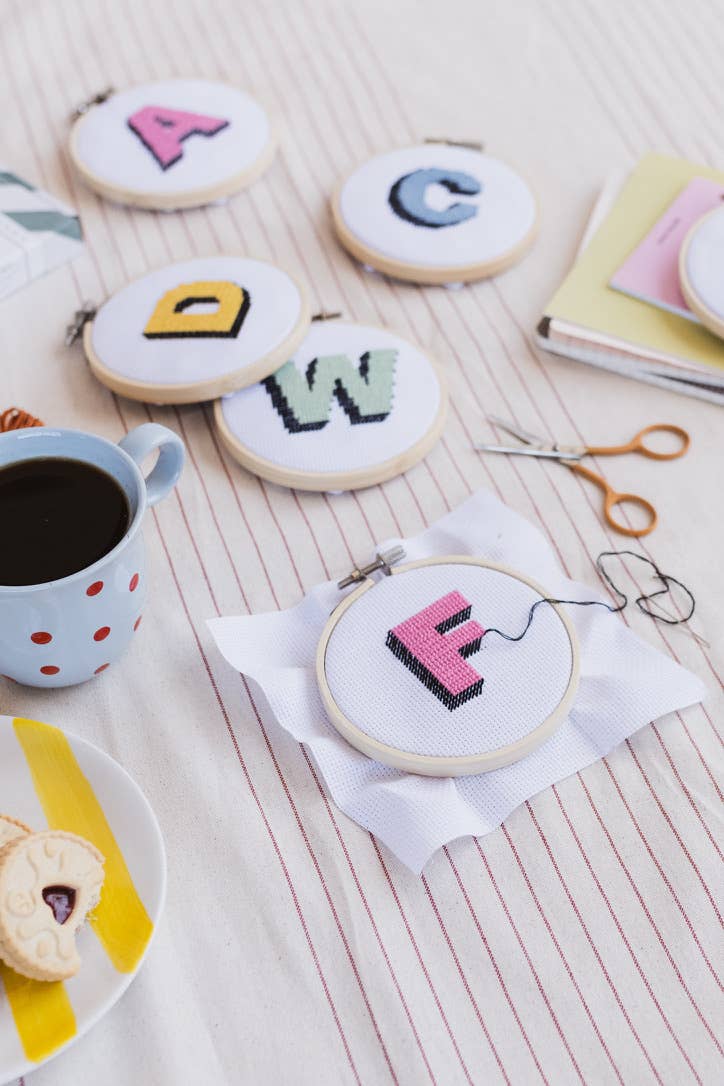 Drop Shadow Monogram Cross Stitch Kit by Cotton Clara