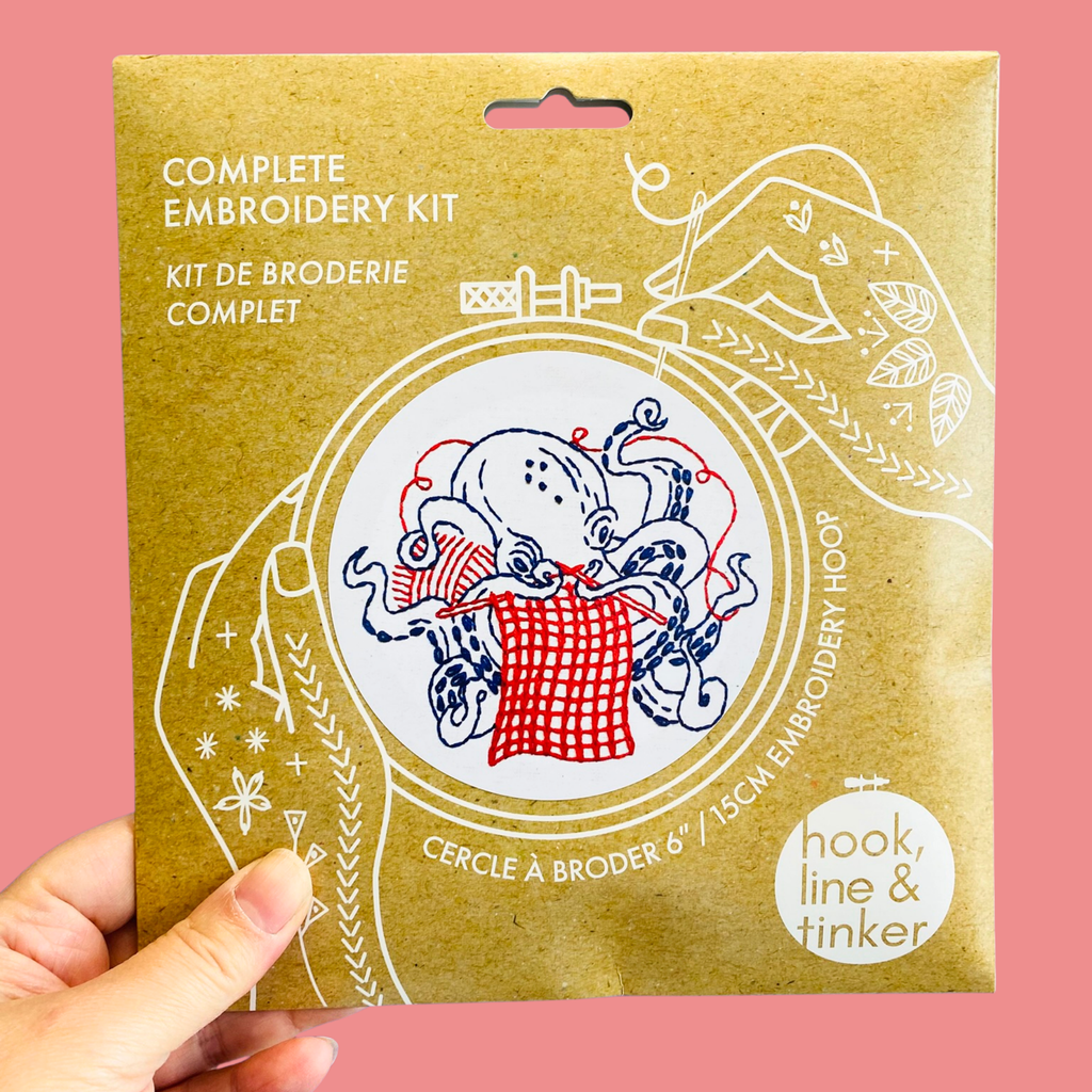 Knitting Octopus complete embroidery kit by Hook, Line & Tinker