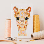 Mandala Alpaca counted cross stitch kit by Meloca Designs, a friendly alpaca in geometric color