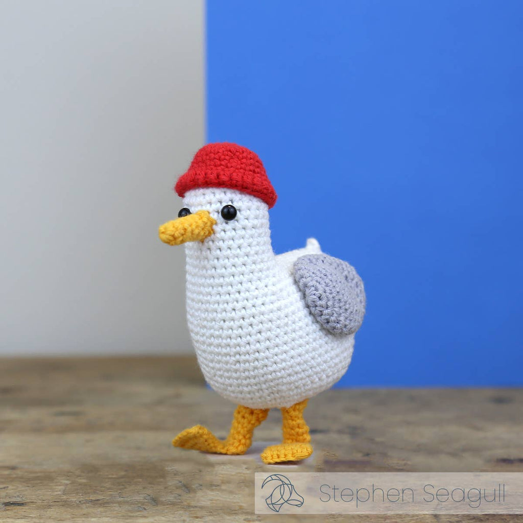 Stephen seagull amigurumi crochet kit, 100% organic cotton yarn
