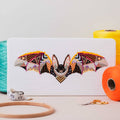 Mandala Bat counted cross stitch kit by Meloca Designs, an abstract mandala bat design