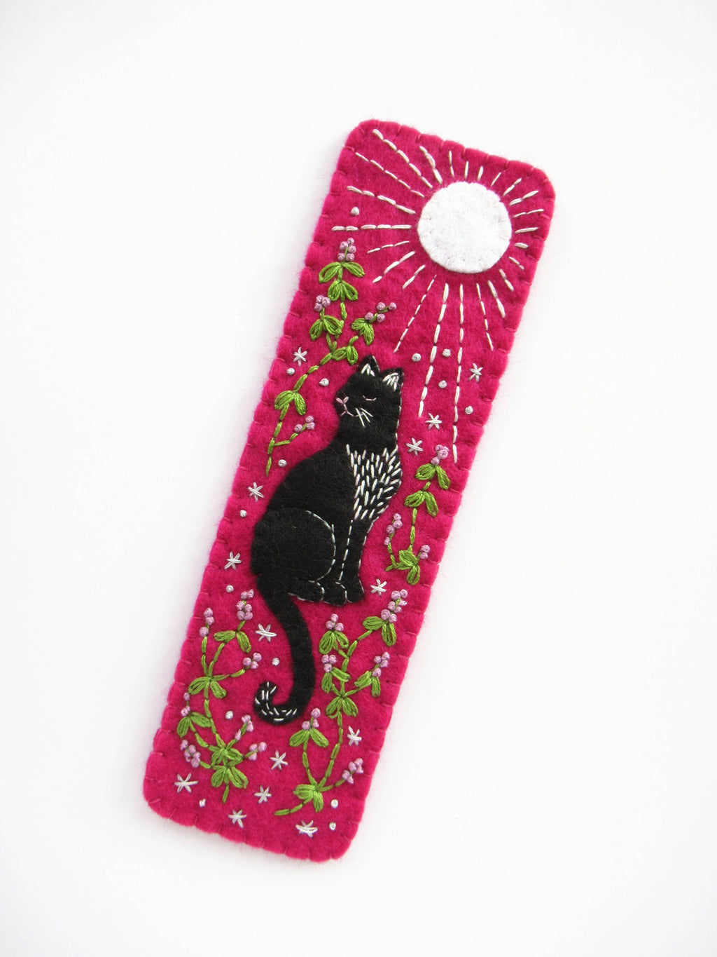 Black cat felt bookmark stitched from wool felt