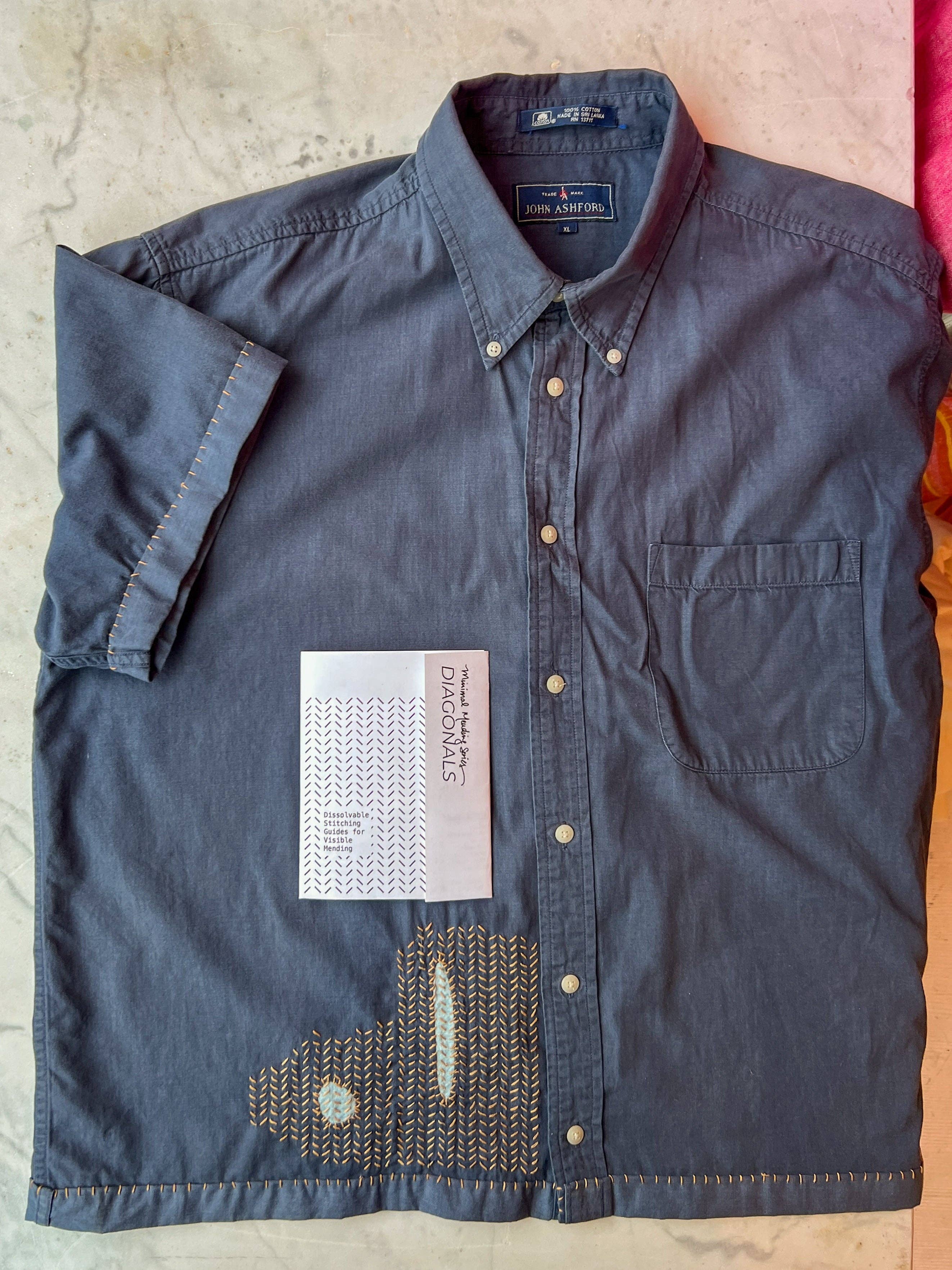 Diagonals wash-away mending transfers printed on water-soluble stabilizer, Minimal Mending Series