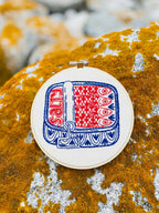 Finished Sardines embroidery in a 6 inch hoop
