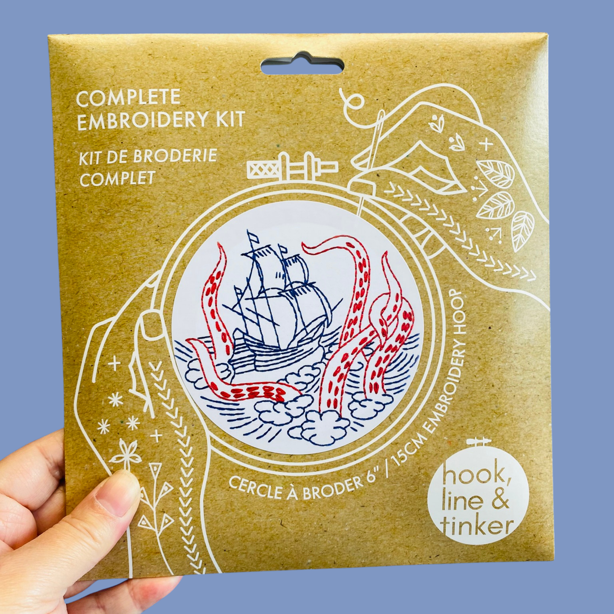 Kraken and Ship complete embroidery kit by Hook, Line & Tinker