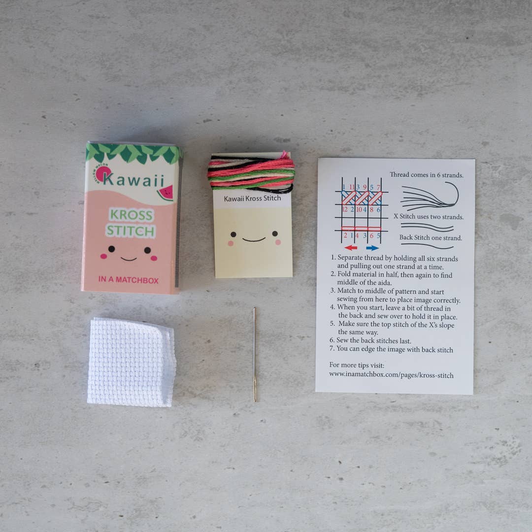 Kawaii Pineapple cross stitch kit matchbox packaging