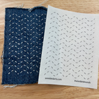 Stick the transfer over the hole, stitch the pattern, rinse the paper away
