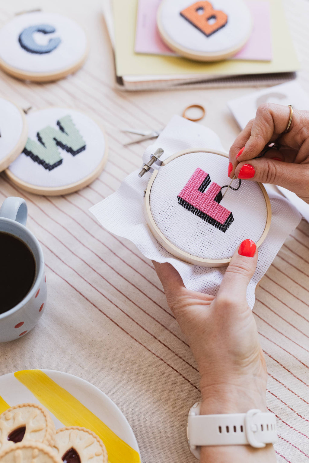Drop Shadow Monogram Cross Stitch Kit by Cotton Clara