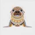 Mandala Sea Lion counted cross stitch kit by Meloca Designs in bold coastal color