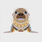 Mandala Sea Lion counted cross stitch kit by Meloca Designs in bold coastal color