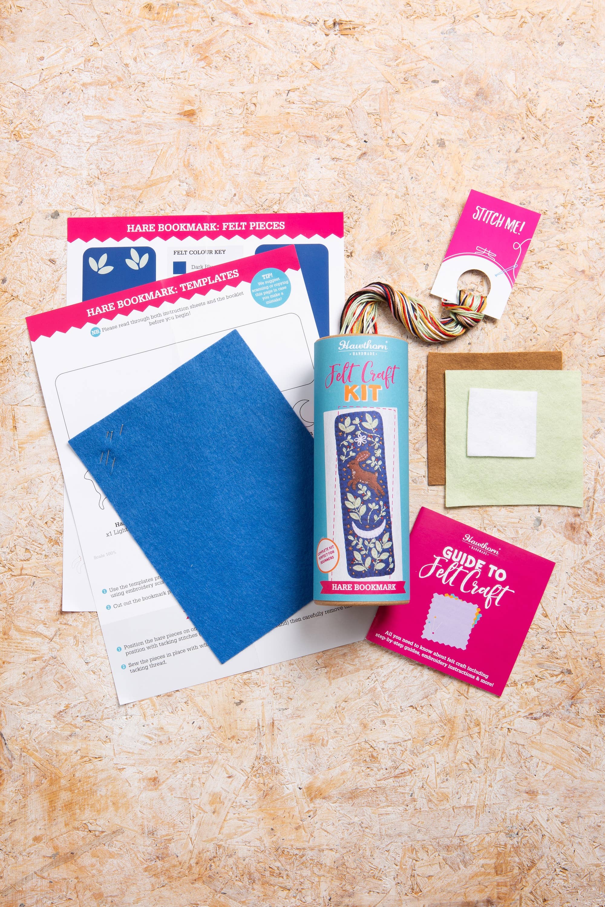 Hare Bookmark felt craft kit contents