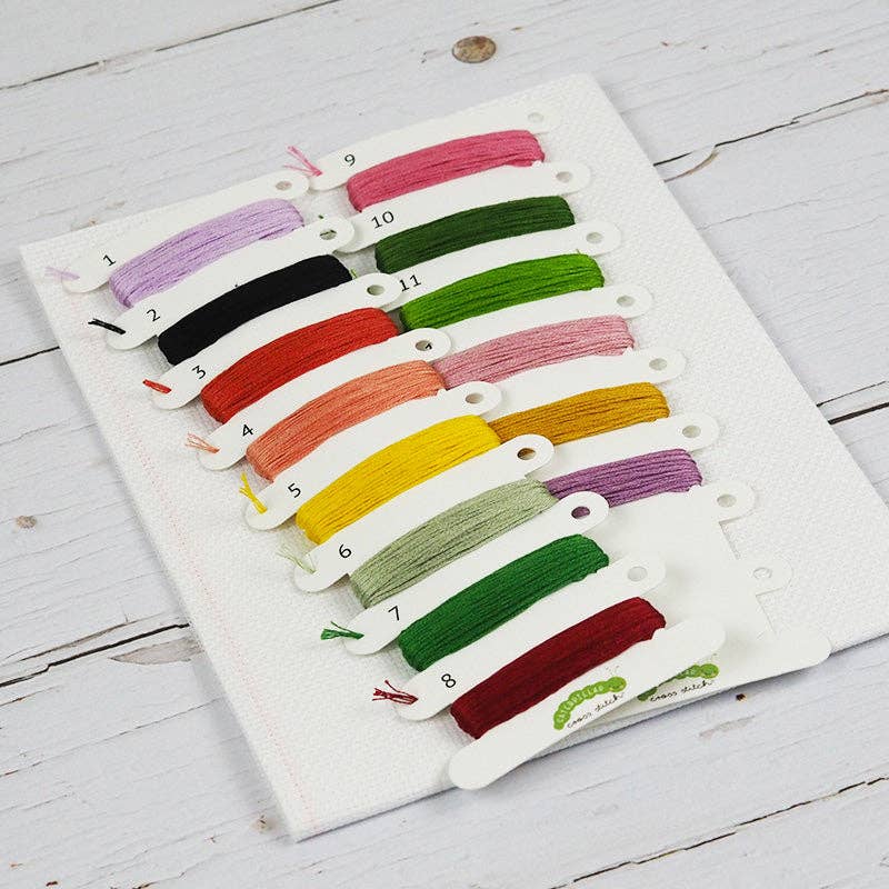 The Bloom and Grow floral design, 14.5 by 8.2 inches, stitched in 14 DMC shades