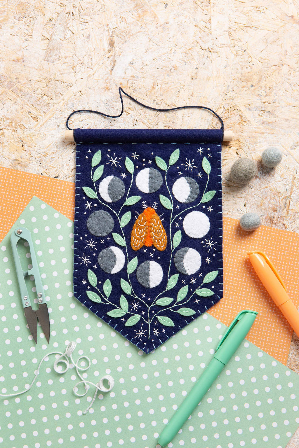 Celestial Pennant felt craft kit contents