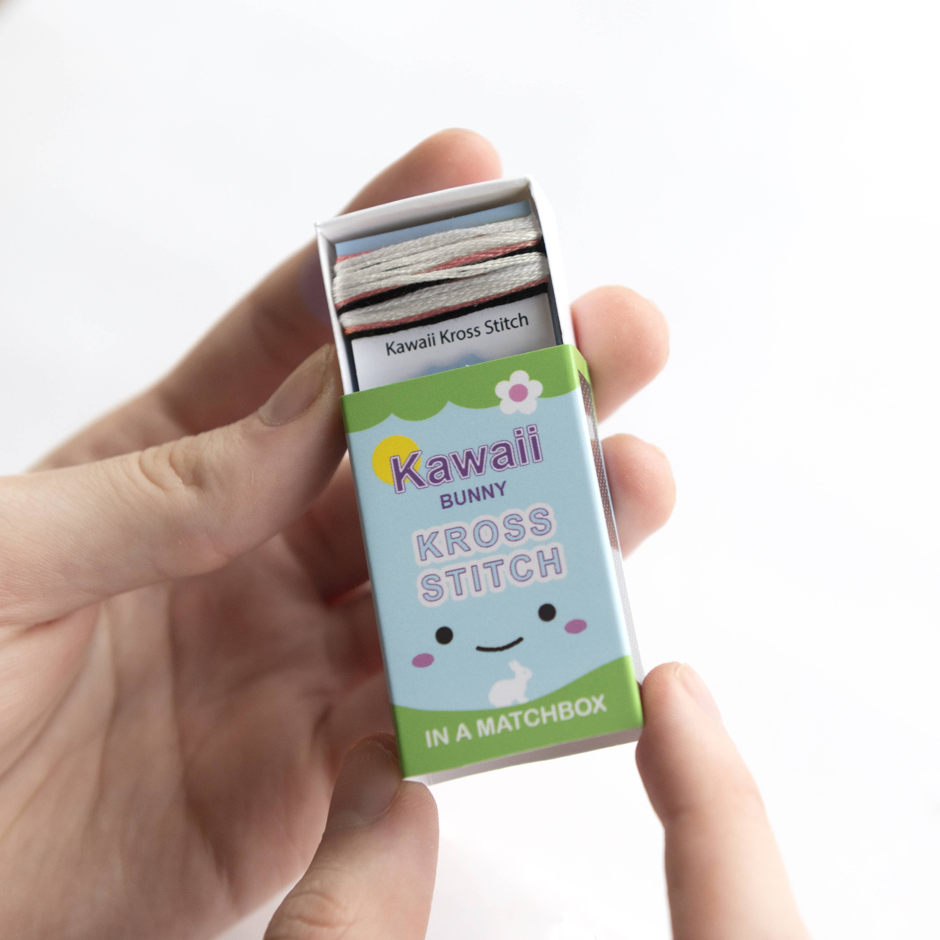 Kawaii Bunny cross stitch kit matchbox packaging