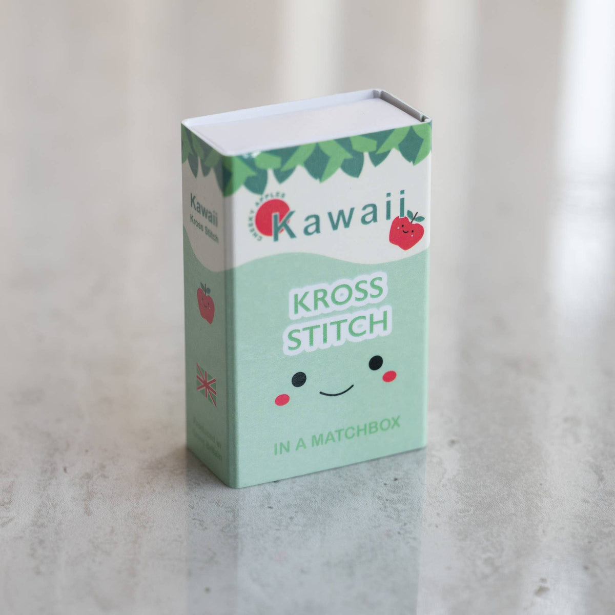 Kawaii Apple cross stitch kit matchbox packaging