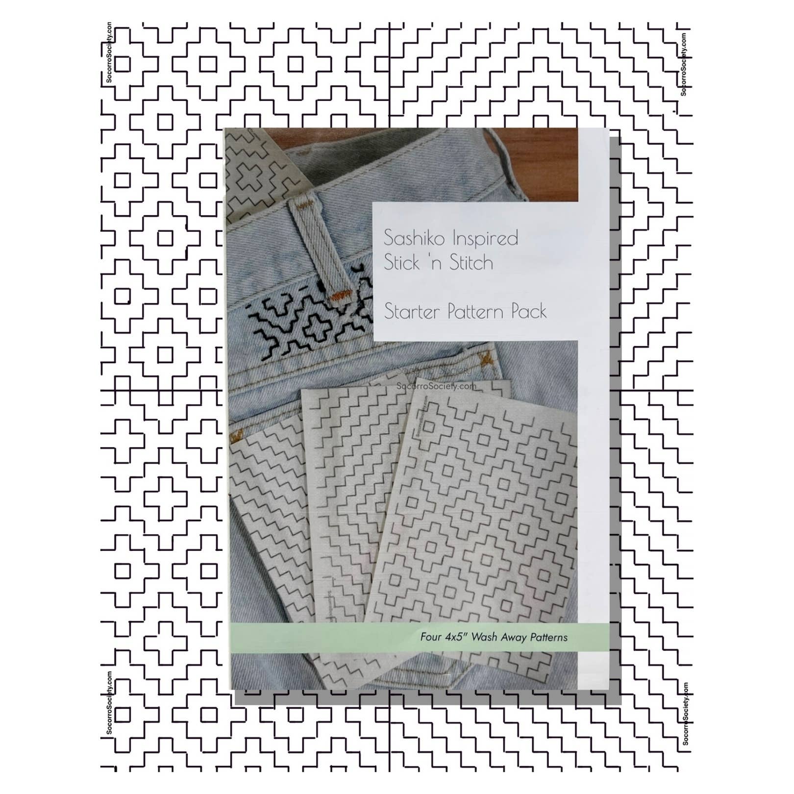 Socorro Society Sashiko Inspired Mending Stick 'n Stitch - Starter Pattern Pack