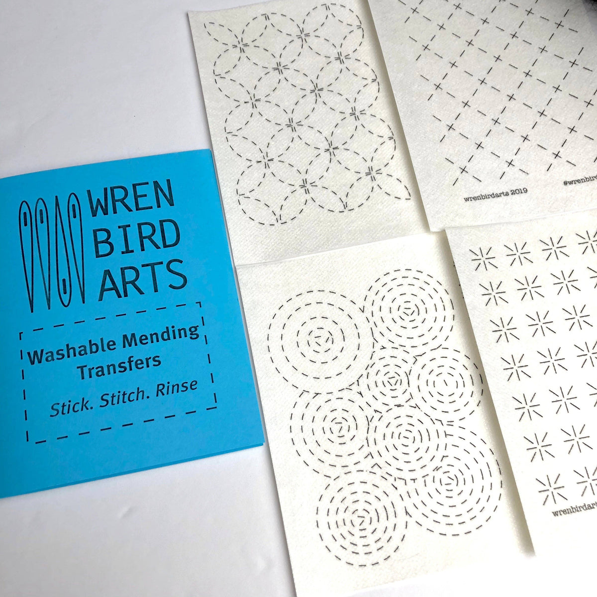 Set #1 Blue washable mending transfers by Wrenbird Arts