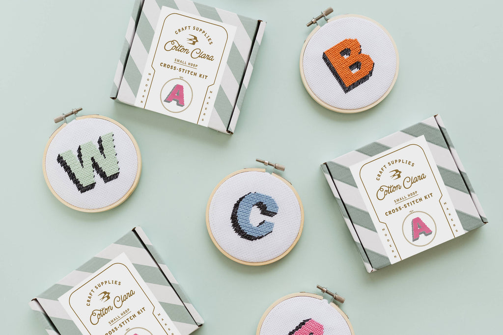 Drop Shadow Monogram Cross Stitch Kit by Cotton Clara