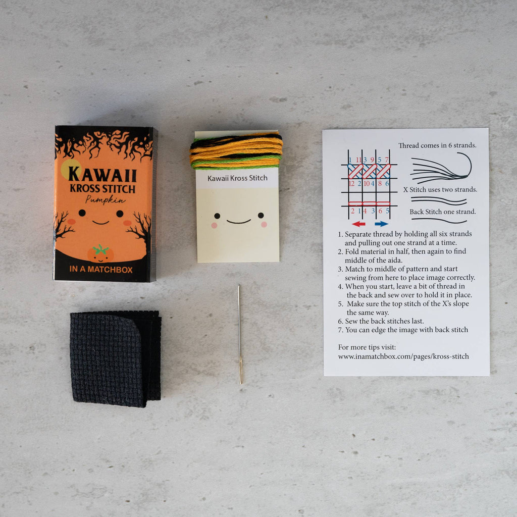Kawaii Halloween Pumpkin mini cross stitch kit by Marvling Bros