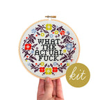 What the Actual Fuck cross stitch kit by Junebug and Darlin, a subversive design in bright colors
