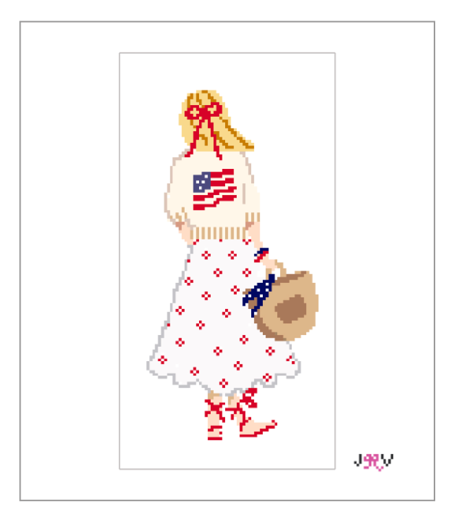 Flag Girl needlepoint canvas by Jennifer Vallez, 18 mesh Stitch Printed